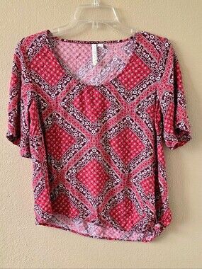 C&C California Womens Red Bandana Printed Blouse - Size Medium